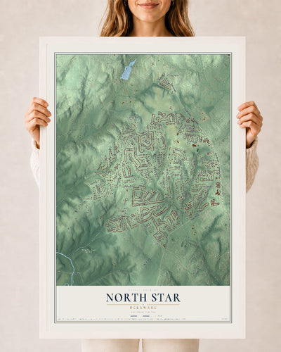 Map of North Star, Delaware, 24 x 36 inch print in a white wood frame