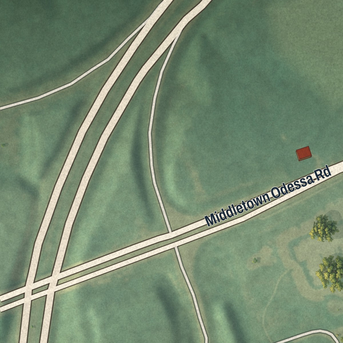 Second close-up of the map of Odessa, Delaware print showing more streets and buildings