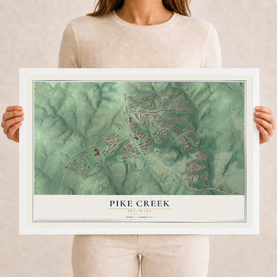 Map of Pike Creek, Delaware, 12 x 18 inch print in a white wood frame