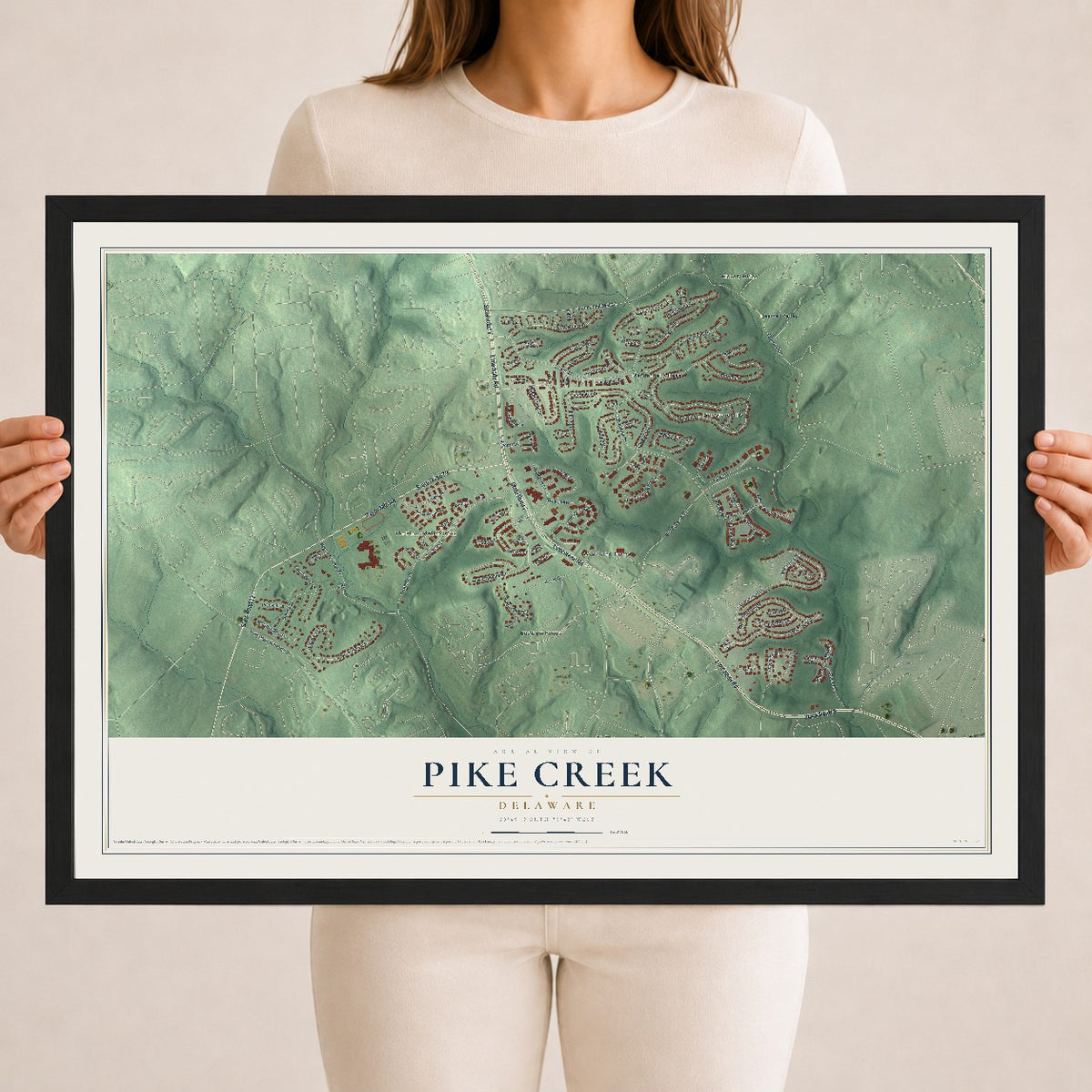 Map of Pike Creek, Delaware, 18 x 24 inch print in a black wood frame