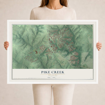 Map of Pike Creek, Delaware, 24 x 36 inch print in a white wood frame