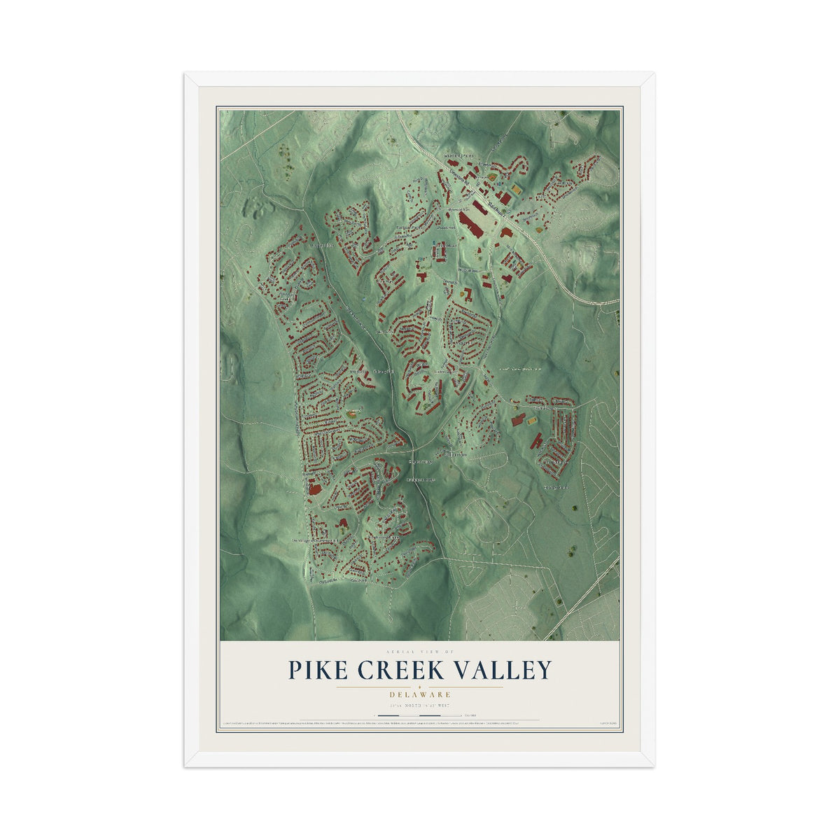 Map of Pike Creek Valley, Delaware, 12 x 18 inch print in a white wood frame