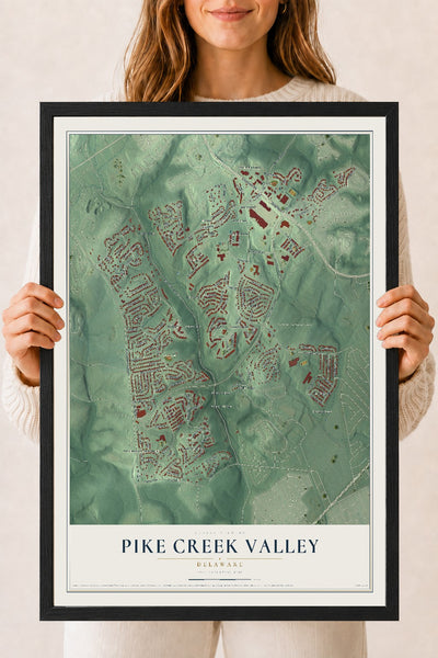 Map of Pike Creek Valley, Delaware, 18 x 24 inch print in a black wood frame