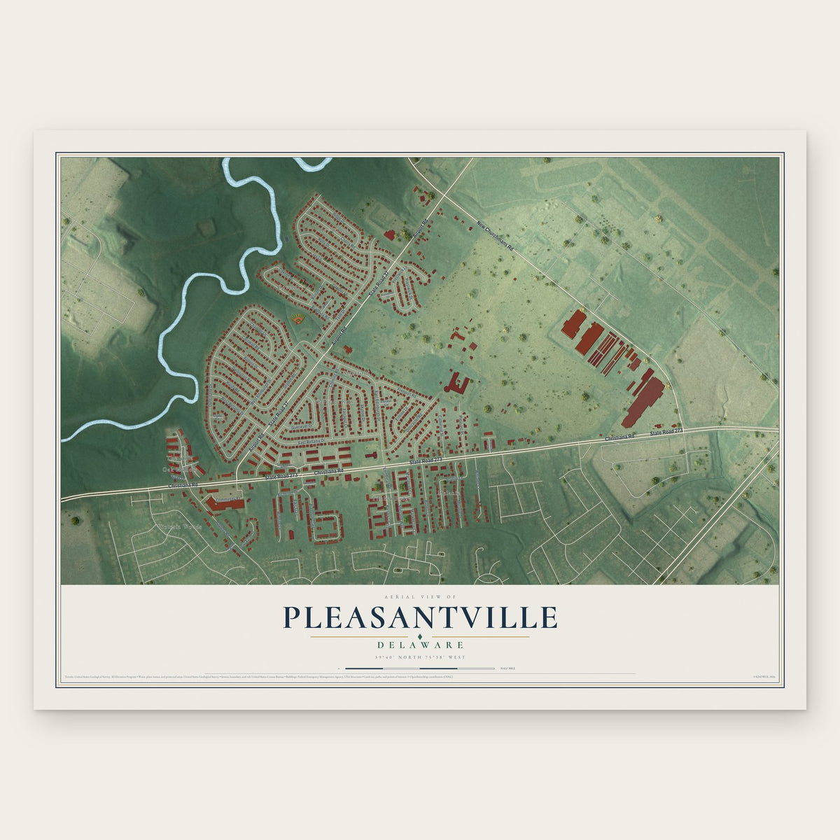 Pleasantville, Delaware map print, the full design
