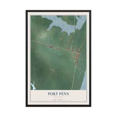 Map of Port Penn, Delaware, 12 x 18 inch print in a black wood frame