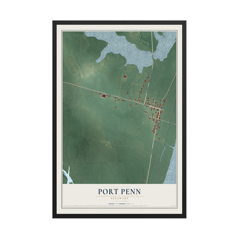 Map of Port Penn, Delaware, 12 x 18 inch print in a black wood frame