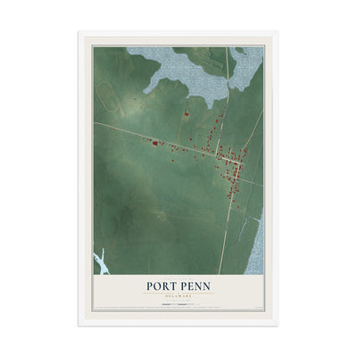 Map of Port Penn, Delaware, 12 x 18 inch print in a white wood frame