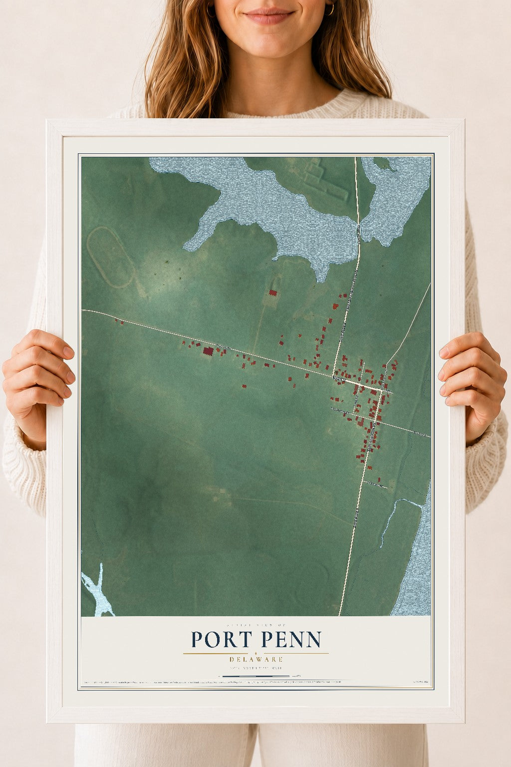 Map of Port Penn, Delaware, 18 x 24 inch print in a white wood frame