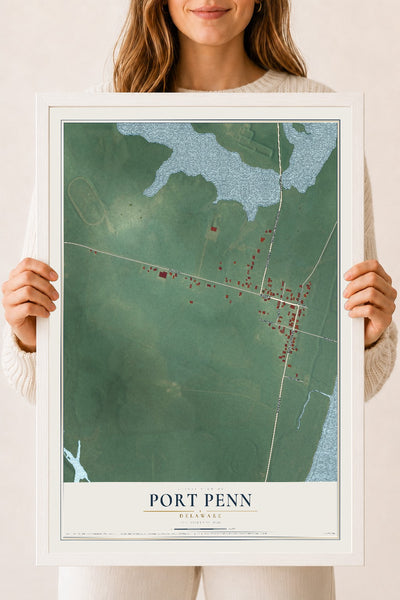 Map of Port Penn, Delaware, 18 x 24 inch print in a white wood frame