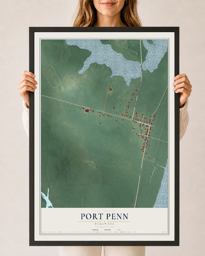 Map of Port Penn, Delaware, 24 x 36 inch print in a black wood frame
