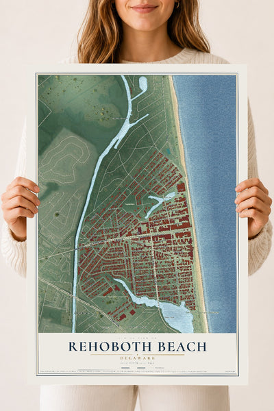 Map of Rehoboth Beach, Delaware, 18 x 24 inch unframed archival matte print