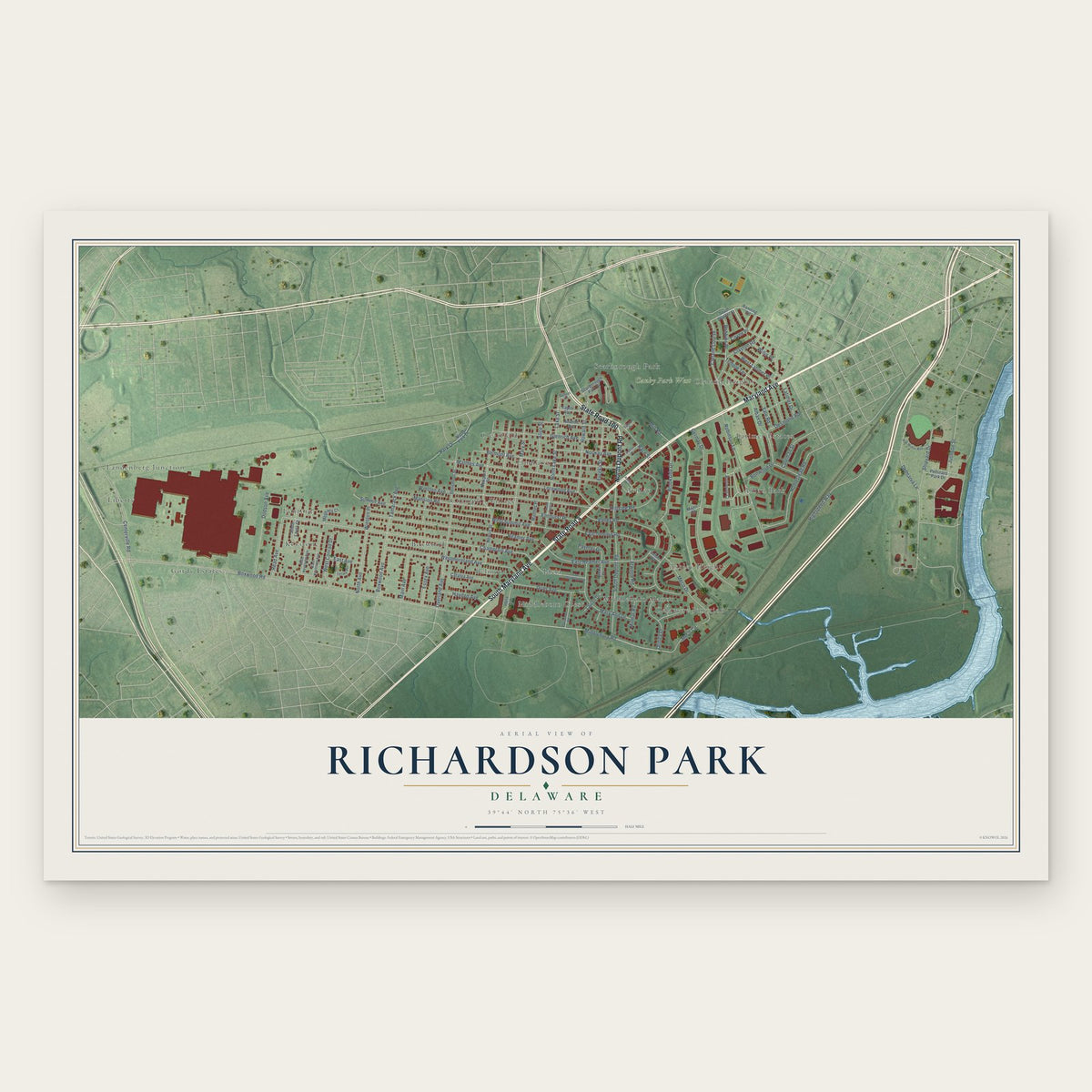 Richardson Park, Delaware map print, the full design