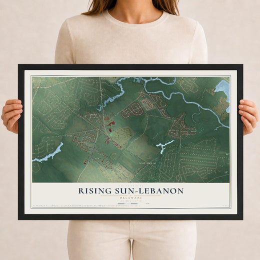 Map of Rising Sun-Lebanon, Delaware, 12 x 18 inch print in a black wood frame