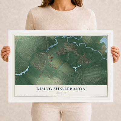 Map of Rising Sun-Lebanon, Delaware, 12 x 18 inch print in a white wood frame