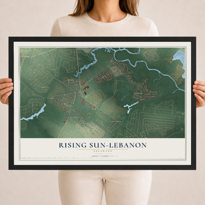 Map of Rising Sun-Lebanon, Delaware, 18 x 24 inch print in a black wood frame
