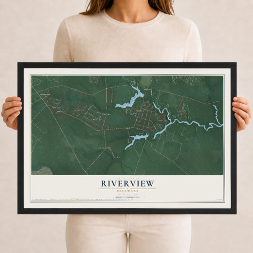 Map of Riverview, Delaware, 12 x 18 inch print in a black wood frame