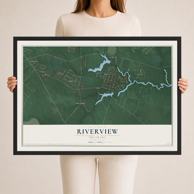 Map of Riverview, Delaware, 24 x 36 inch print in a black wood frame