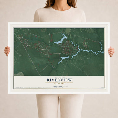 Map of Riverview, Delaware, 24 x 36 inch print in a white wood frame