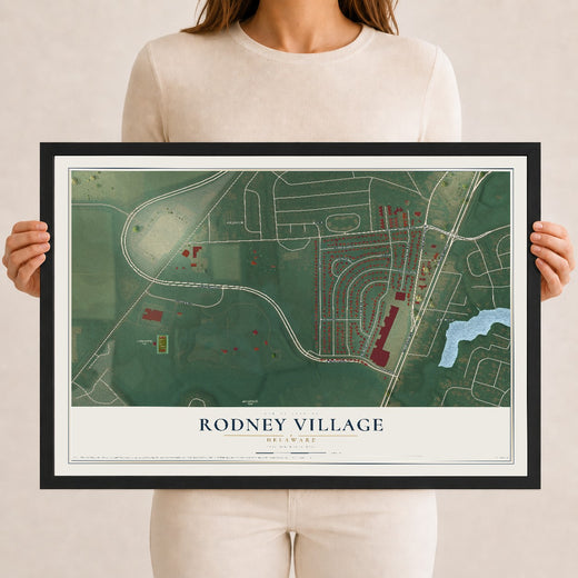 Map of Rodney Village, Delaware, 12 x 18 inch print in a black wood frame