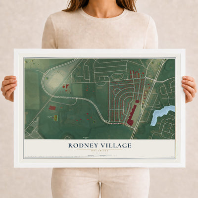 Map of Rodney Village, Delaware, 12 x 18 inch print in a white wood frame