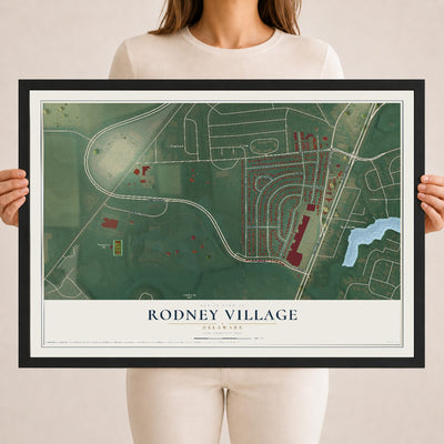 Map of Rodney Village, Delaware, 18 x 24 inch print in a black wood frame