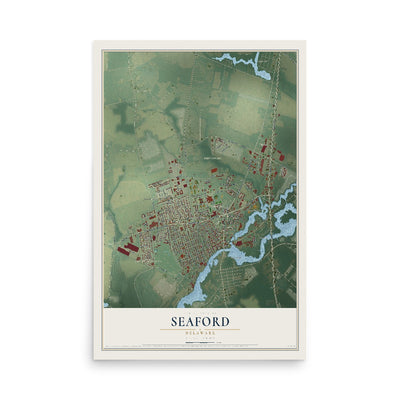 Map of Seaford, Delaware, 12 x 18 inch unframed archival matte print
