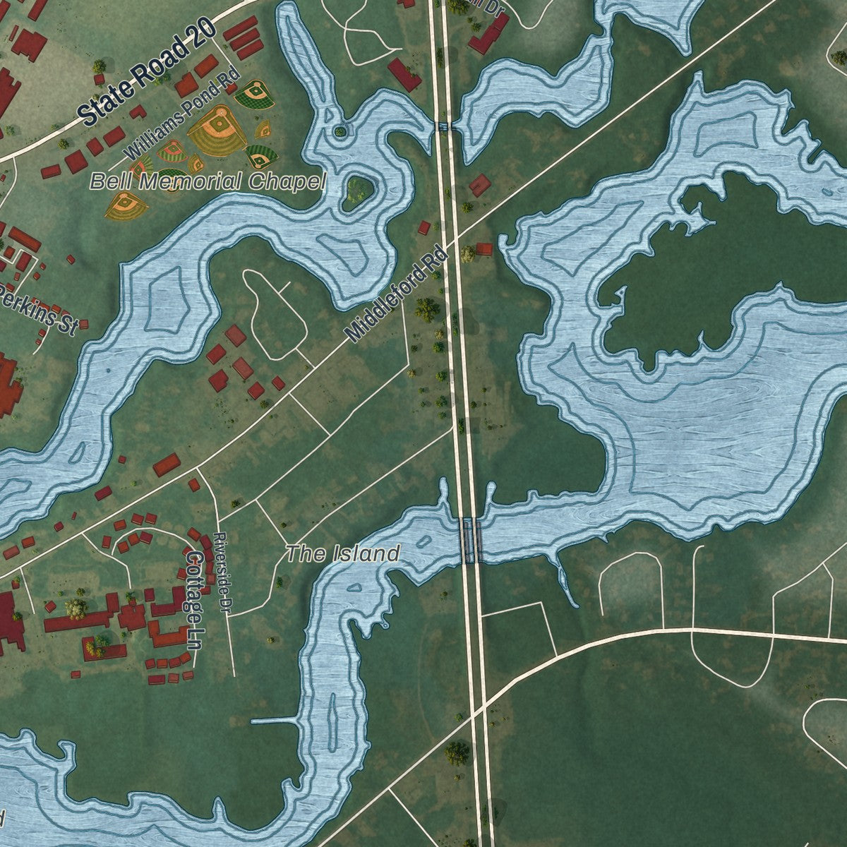 Second close-up of the map of Seaford, Delaware print showing more streets and buildings