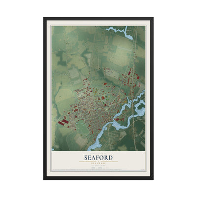 Map of Seaford, Delaware, 12 x 18 inch print in a black wood frame