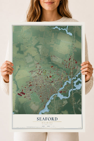 Map of Seaford, Delaware, 18 x 24 inch unframed archival matte print
