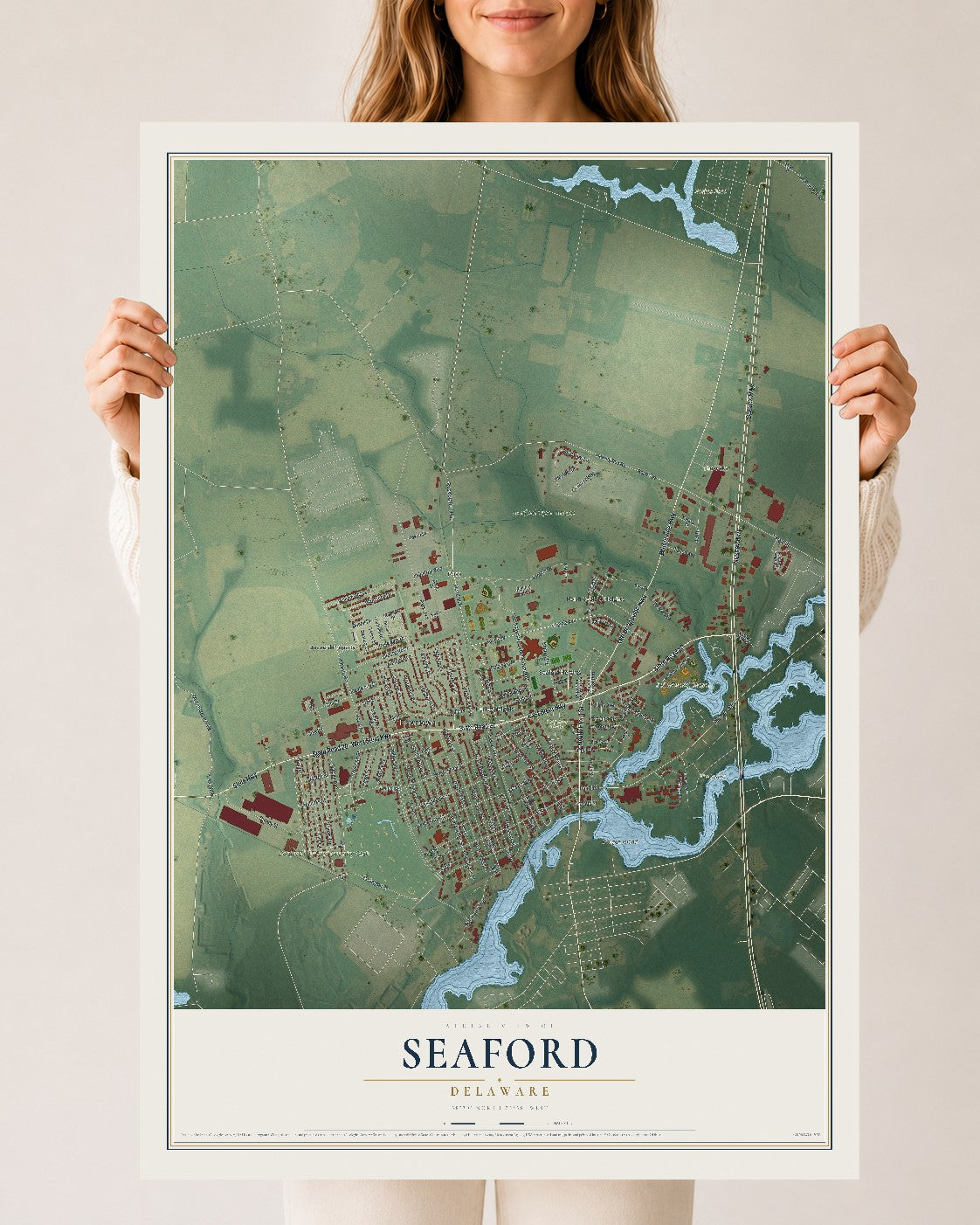 Map of Seaford, Delaware, 24 x 36 inch unframed archival matte print