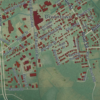 Close-up of the map of Selbyville, Delaware print showing street and building detail