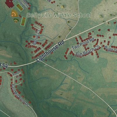 Second close-up of the map of Selbyville, Delaware print showing more streets and buildings