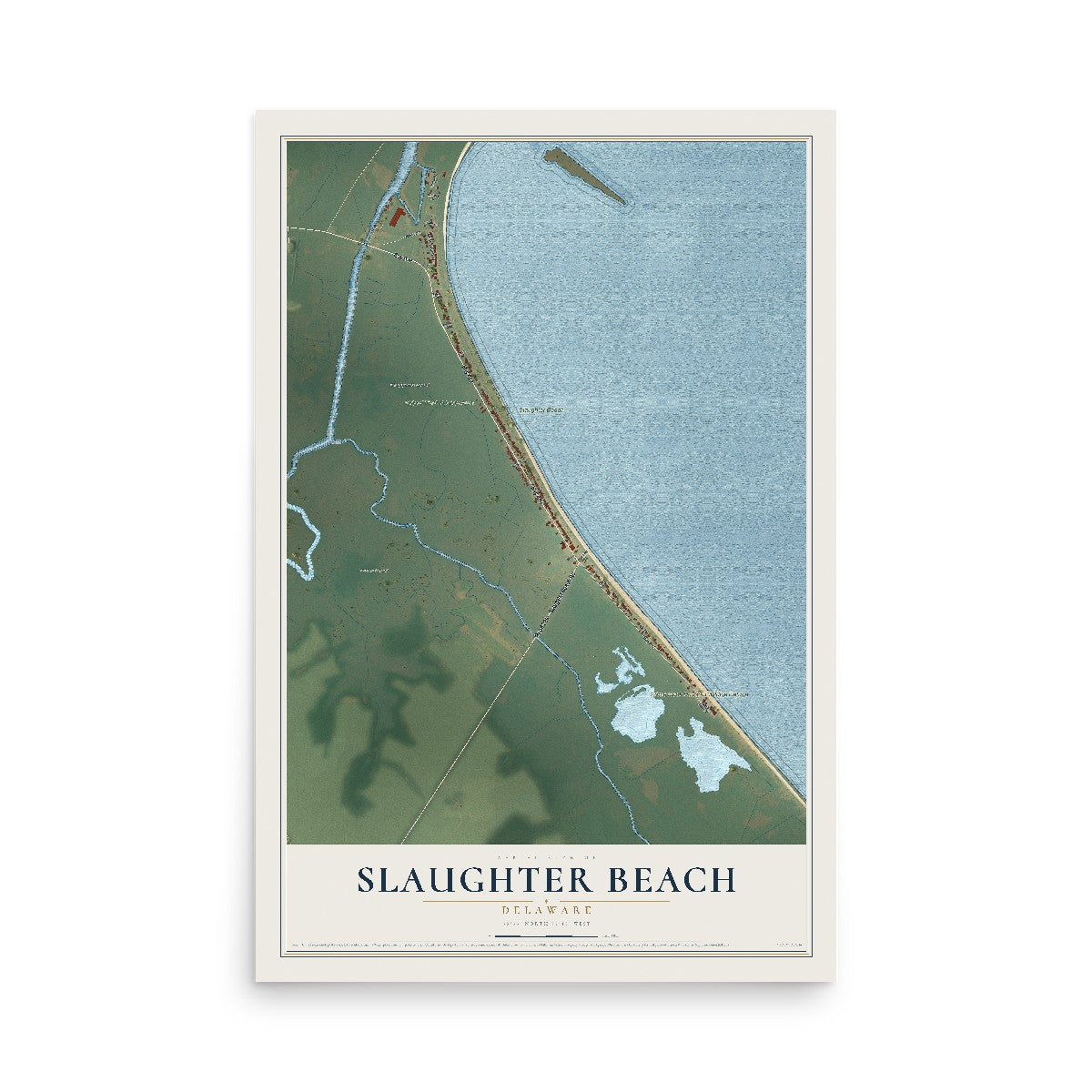 Map of Slaughter Beach, Delaware, 12 x 18 inch unframed archival matte print