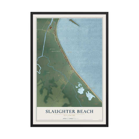Map of Slaughter Beach, Delaware, 12 x 18 inch print in a black wood frame