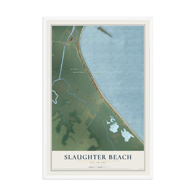 Map of Slaughter Beach, Delaware, 12 x 18 inch print in a white wood frame