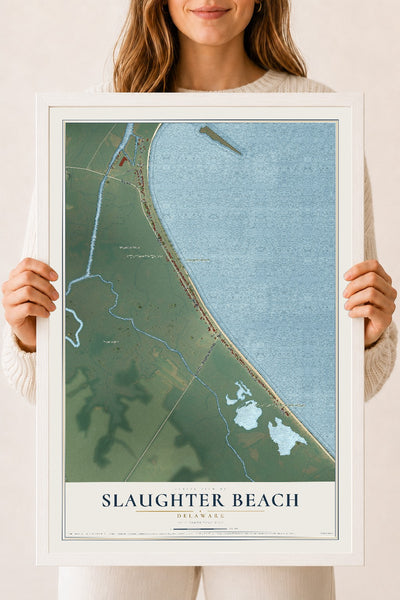 Map of Slaughter Beach, Delaware, 18 x 24 inch print in a white wood frame