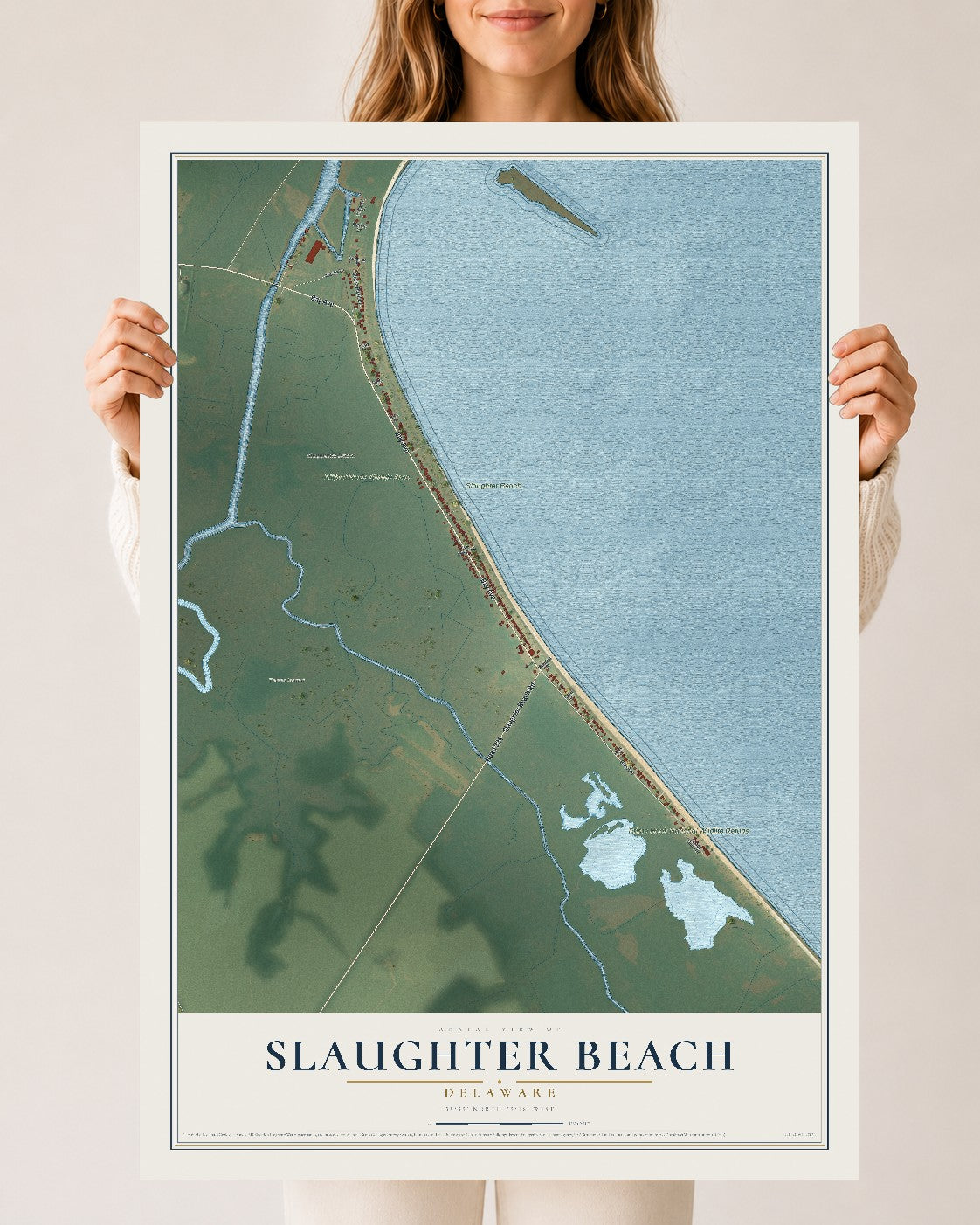 Map of Slaughter Beach, Delaware, 24 x 36 inch unframed archival matte print