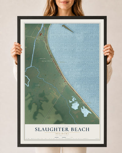 Map of Slaughter Beach, Delaware, 24 x 36 inch print in a black wood frame