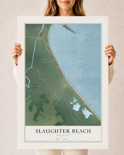 Map of Slaughter Beach, Delaware, 24 x 36 inch print in a white wood frame