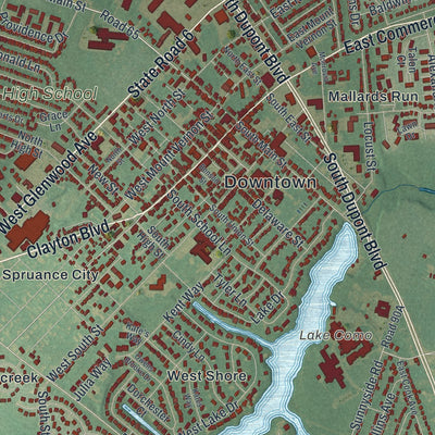 Close-up of the map of Smyrna, Delaware print showing street and building detail