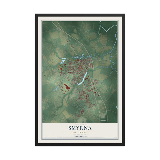 Map of Smyrna, Delaware, 12 x 18 inch print in a black wood frame