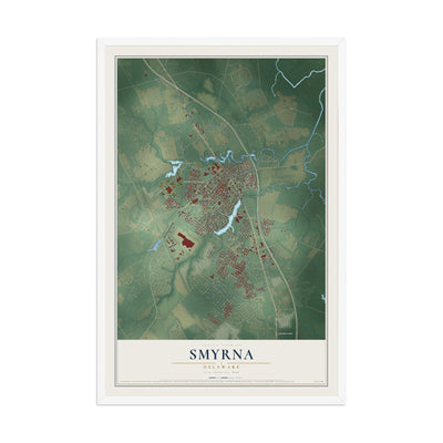 Map of Smyrna, Delaware, 12 x 18 inch print in a white wood frame