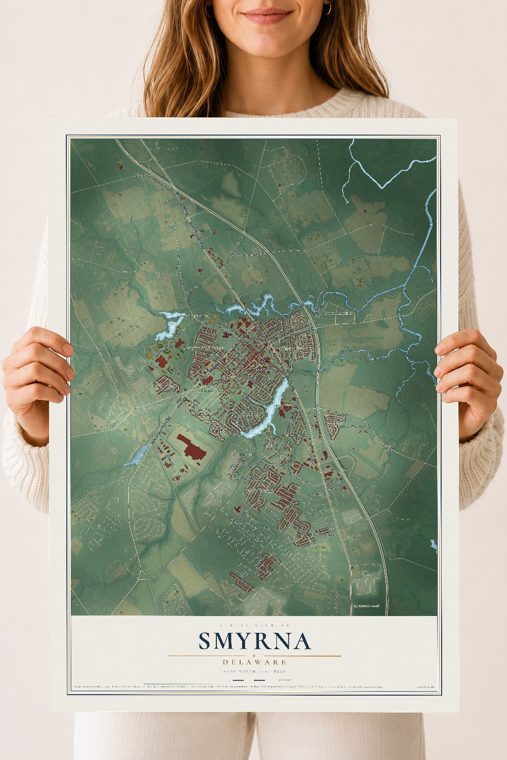 Map of Smyrna, Delaware, 18 x 24 inch unframed archival matte print