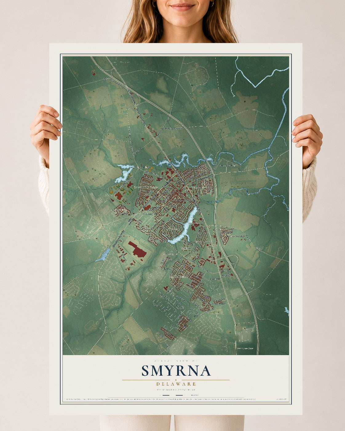 Map of Smyrna, Delaware, 24 x 36 inch unframed archival matte print