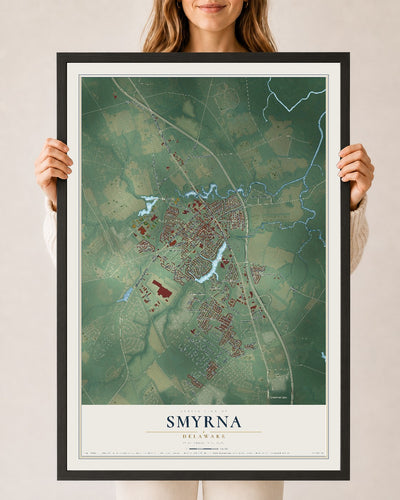 Map of Smyrna, Delaware, 24 x 36 inch print in a black wood frame