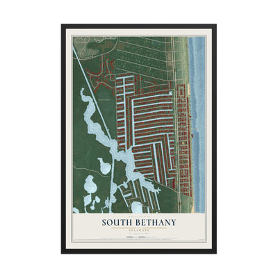 Map of South Bethany, Delaware, 12 x 18 inch print in a black wood frame