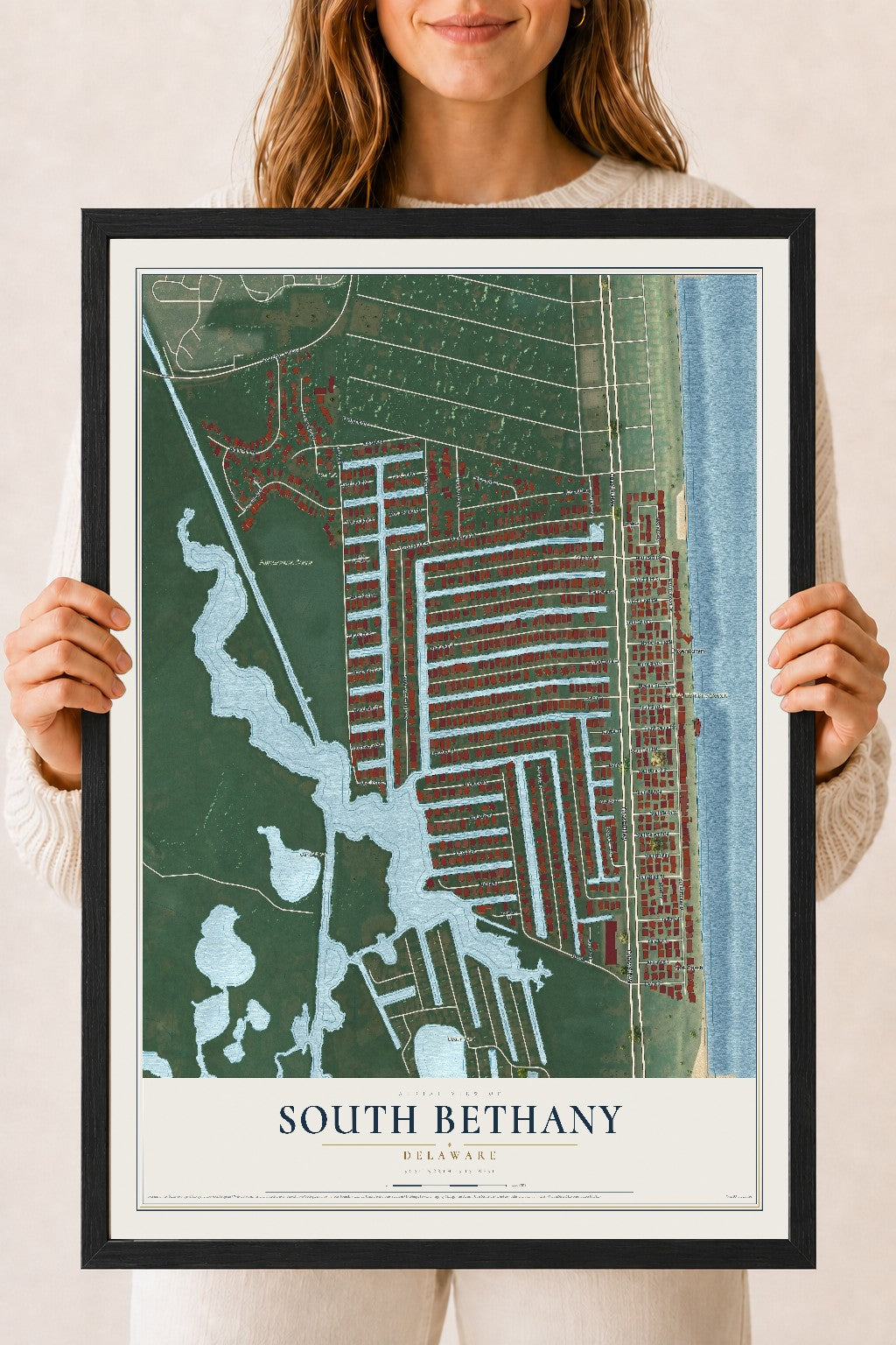 Map of South Bethany, Delaware, 18 x 24 inch print in a black wood frame