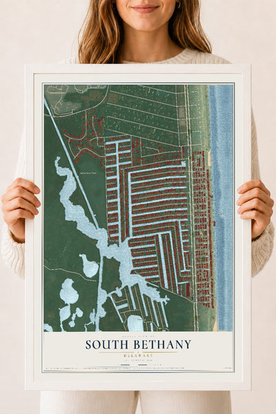 Map of South Bethany, Delaware, 18 x 24 inch print in a white wood frame