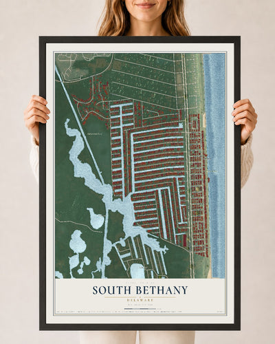 Map of South Bethany, Delaware, 24 x 36 inch print in a black wood frame