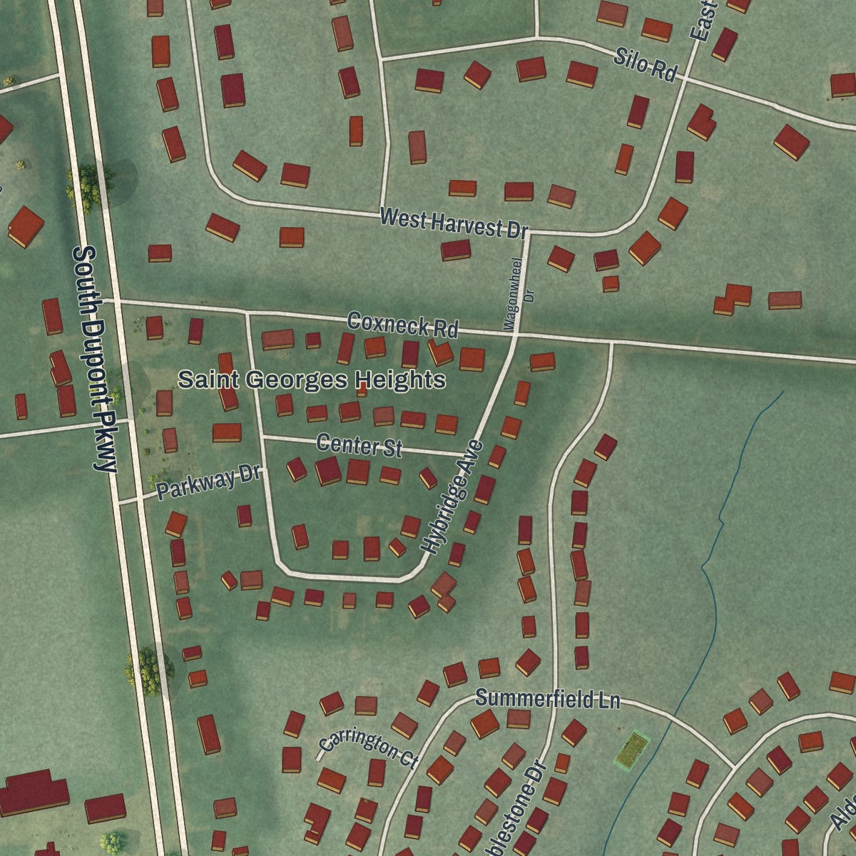 Second close-up of the map of St. Georges, Delaware print showing more streets and buildings